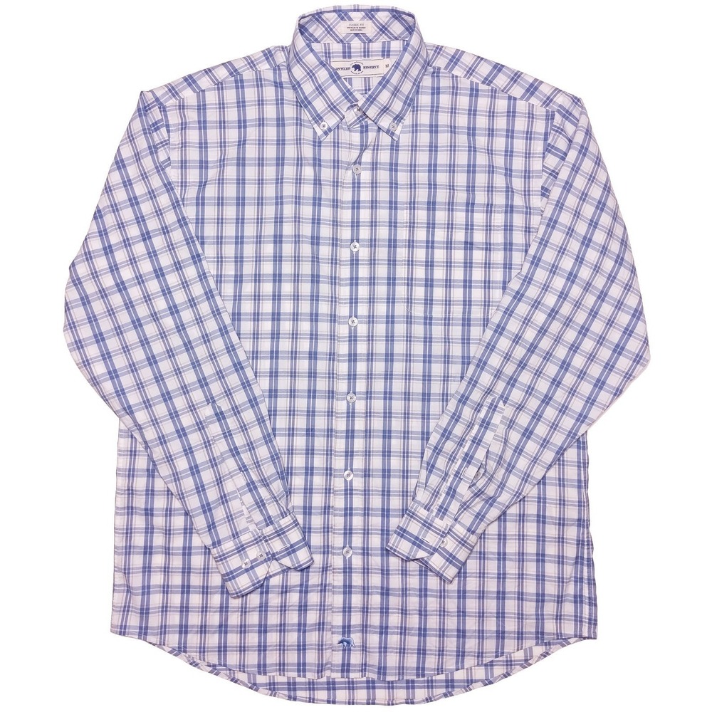 ONWARD RESERVE Performance Long Sleeve Button Shirt White Blue Plaid Medium M